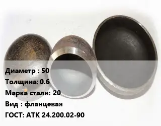 Заглушка стальная 50 s=0.6 Сталь: 20 фланцевая ГОСТ: АТК 24.200.02-90